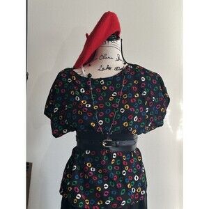 VTG 80s Requirements Short Sleeve Blouse Colorful Abstract Print